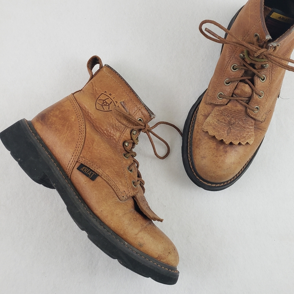 Vintage Ariat Leather Kiltie Lace Up Roper Boots Women's Size 7B